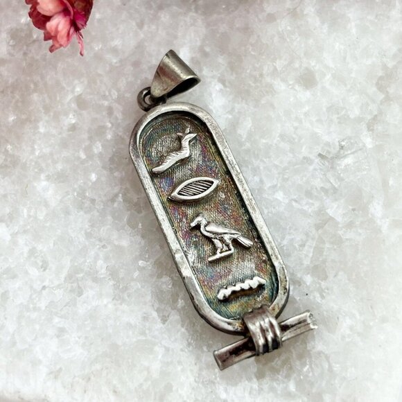 Sterling Silver Egyptian Pergament Hieroglyph Vintage Charm | Pendant | Trinket - Picture 1 of 8